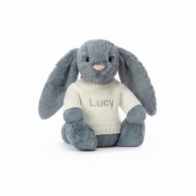 Jellycat Bashful Dusky Blue Bunny with Cream Jumper UK | 45920ZOAN